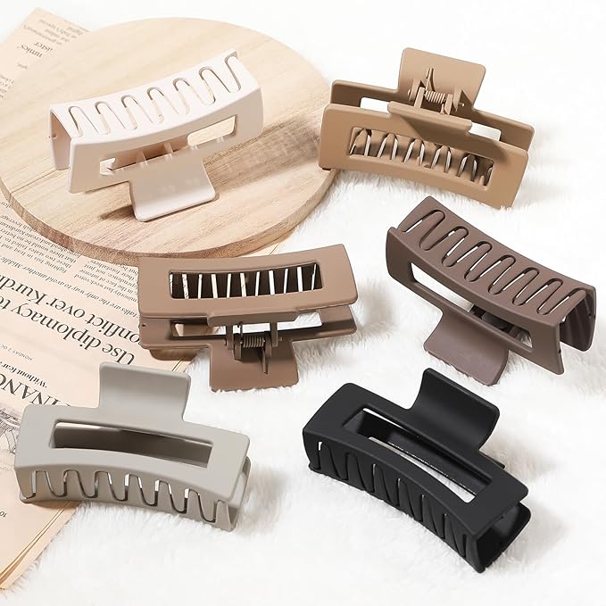 3.5 Inch Medium Hair Claw Clips 6 Pack Hair Clips for Women Square Rectangle Claw for Hair Banana Jaw Clips Hair Accessories for Girls -Regular