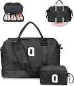 Teacher Appreciation Gifts for Women-Initial Duffle Bag with Shoe Compartment, Weekender Bag, Monogram Overnight Bag, Letter Travel Bag with Makeup Bag，Birthday Gift for Women Girl (Letter Q)