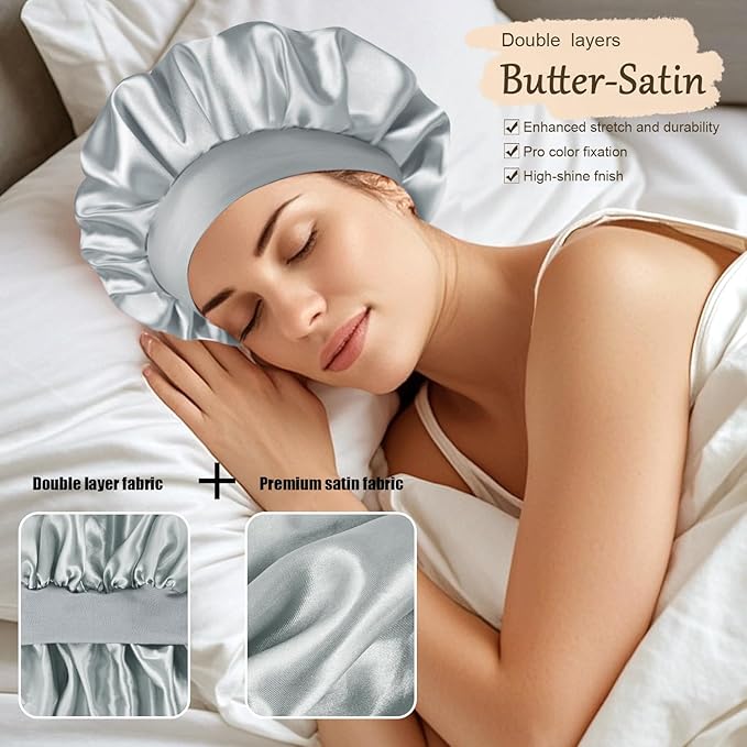 Satin Silk Bonnet for Sleeping, Soft Satin Lined Hair Bonnet for Women, Double Layer Sleep Nightcap
