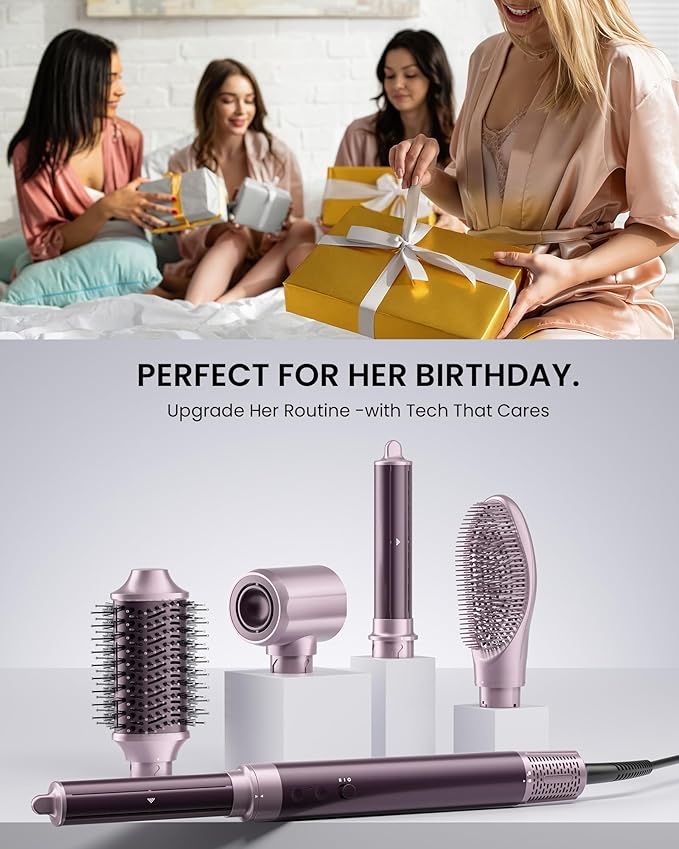 Dual Voltage Hair Dryer Brush for Travel – 5 in 1 Air Styler with High-Speed Blow Dryer, Anti-Frizz, Compact Design with Travel Bag, Ideal for Europe & Worldwide Use (100V–240V) Gift for Women