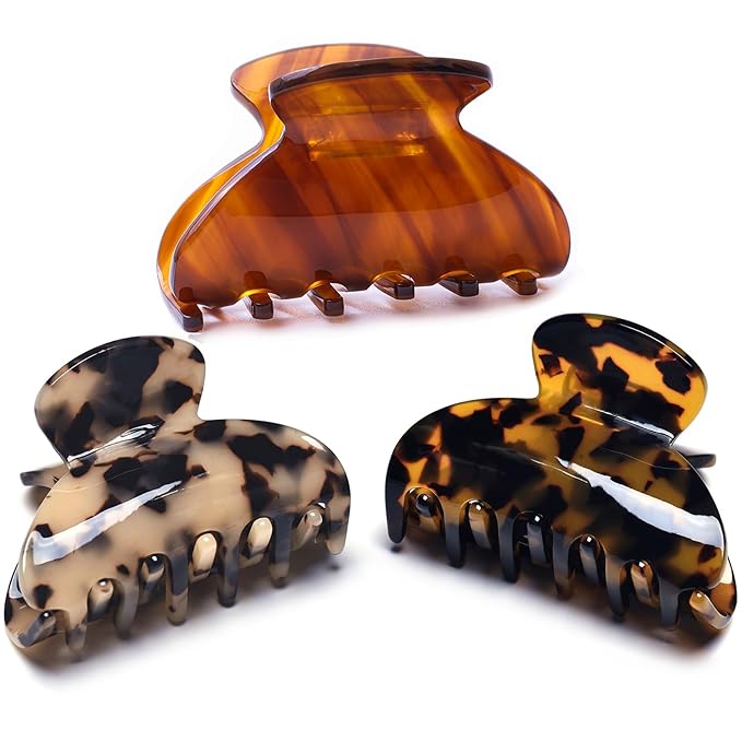 Womens Hair Clips Medium Claw Clips Tortoise Hair Jaw Clips Celluloid Hair Claw Clamps Acetate Hair Clip 3 Pack,Tortoise Shell/Tokyo/Brown