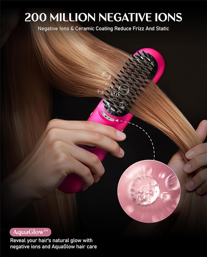 Fanttik Solo I10 APEX Portable Hair Straightener Brush, Cordless Straightening Comb with 113% Larger Heating Area, LED Display & Ceramic Coating, Ionic Technology & Safe Mode - Pink