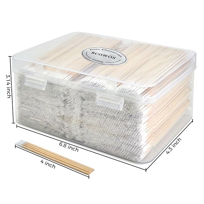 2200PCS Pointed Cotton Swabs with Storage Case - 4 inch Microblading Precision Tip Cotton Swabs with Wooden Sticks - Micro Tips for Makeup Eyelash Extensions Nail Art Supplies