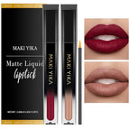 MAKI YIKA 2Pcs Matte Liquid Lipstick Set Burgundy Nude Lipstick Long Lasting Smudgeproof Transfer Proof Lip Makeup, Burgundy/LatteNude