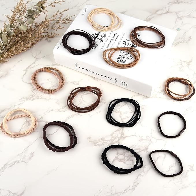 Hair Ties Bracelets for Women, 24PCS Boho Hair Accessories, Hair Ties for Thick Thin Hair Medium Long Hair, No Damage, Retro B