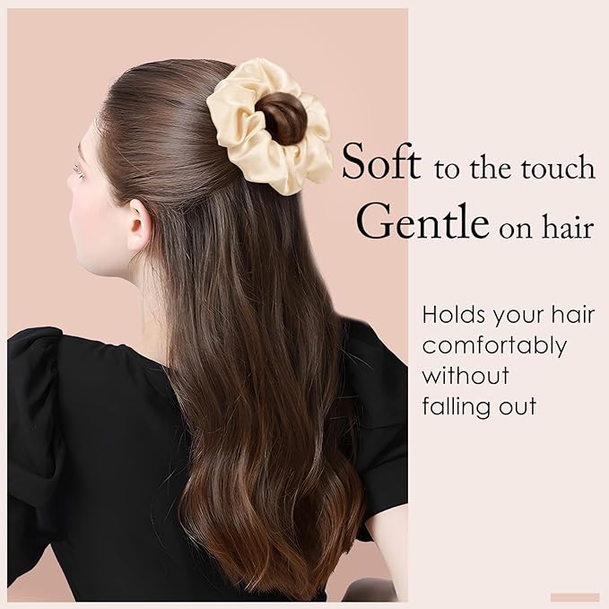 OLESILK 100% Mulberry Silk-Scrunchies for Hair Sleep, Women Grils Silk Hair Ties for Frizz & Breakage Curly Hair, No Damage, Elastics Ponytail Holder, 3 Pack
