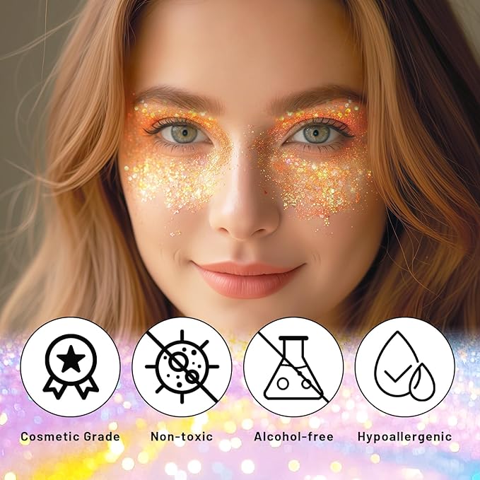 DAGEDA Orange Body Glitter Stick,Sparkly Face Glitter Makeup,Holographic Hair Glitters Mermaid Makeup Rave Outfits for Women, Shimmer Face Paint Stick Singer Concert Accessories