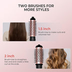 Hair Dryer Brush, 3-in-1 Rotating Round Hot Air Spin Brush Set with 2 Brushes (2" & 1.5"), Negative Ionic Blow Volumizer, 2 Detachable Auto-Rotating Curling Brush 100-120V