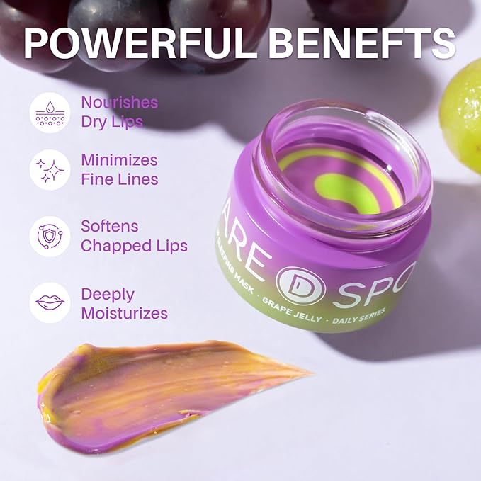 Lip Mask, Hydrating Overnight Lip Sleeping Mask, Lip Moisturizer for Dry Cracked Lips Care, Dual-Color Korean Lips Balm for Nourishing and Softening Lips, Minimizes Fine Lines - Grape