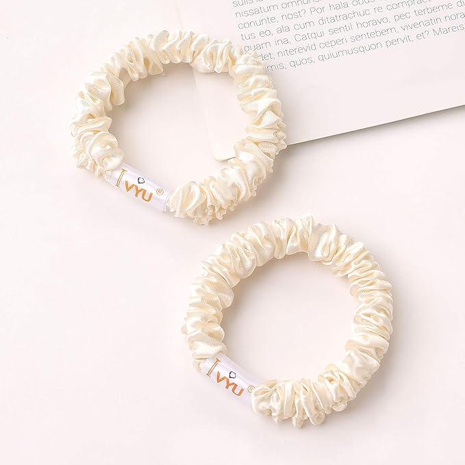 Scrunchies Silk Satin Hair Ties - Small Mini Thin Elestics Ponytail Holder Hair Bands Skinny Scrunchy For Thick Curl Hair No Crease Hair Ties Soft Accessories No Hurt Your Hair for Women and Girls