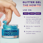 Unicorn Snot Face & Body Glitter Gel - Cosmetic-Grade Holographic Glitter - Stocking Stuffers for Women, Gifts for Teen Girls - Safe for Face, Easy Application & Removal - Blue Glitter, 1.7oz (Sky)