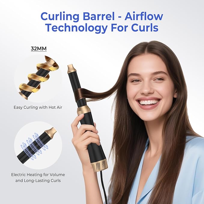 Hair Dryer Brush 5 in 1, Blow Dryer Brush Set with Air Curler Wrap Hair Styler, Negative Ionic Blow Dry Brush, Detachable Hair Tool for Curling, Volumizer,Straightener,Drying
