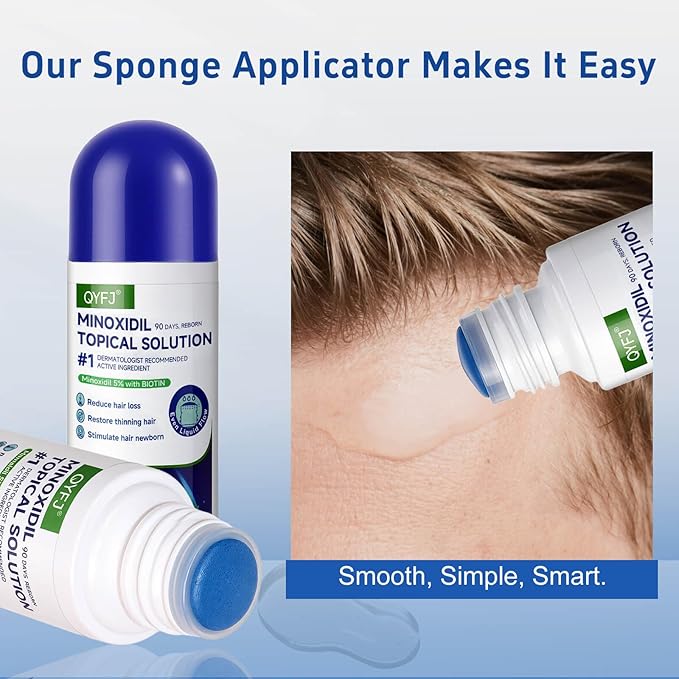 5% Minoxidil for Women& Men, Minoxidil Hair Growth Serum(Biotin-Infused) with Sponge Applicator for Thinning Hair& Receding Hairline, 8 Month Supply-6 x 2.71Fl oz