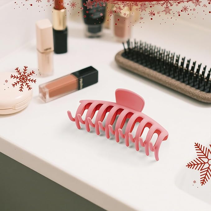 TOCESS Hair Claw Clips for Women - Large 8PK Neutral Matte Jumbo Square Hair Clips for Thick, Thin, Long, Short, Curly Hair Girls, Big Jaw Clip Set for Daily Use (Deep Pink)