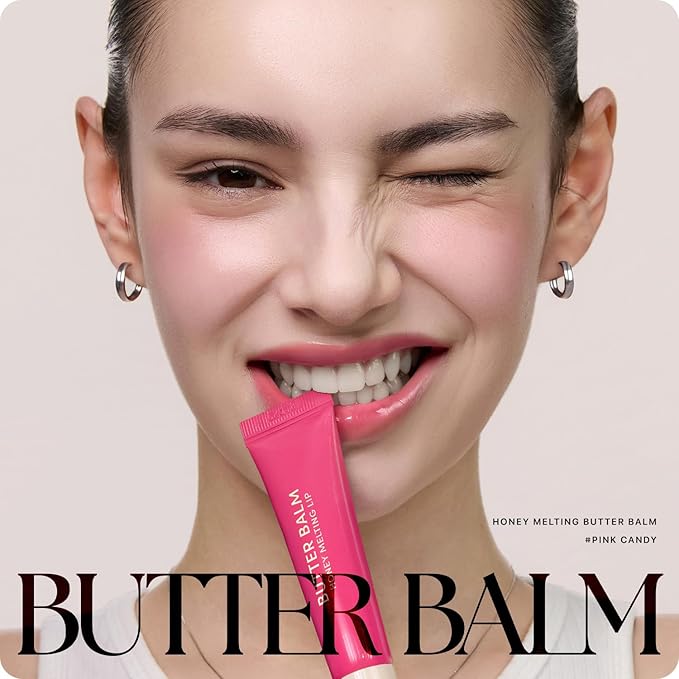 Nature Republic Honey Melting Lip Butter Balm – Moisturizing Tinted Plumping Lip Balm with Peptides, for Sheer & Glossy, Fuller-Looking Lips, Stocking Stuffers (Pink Candy)