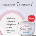 Olay Super Cream with Sunscreen SPF 30, Fragrance Free Lightweight Face Moisturizer with Sun Protection, 5-in-1 Skin Care - Hydrating, Brightening, Firming - Niacinamide, Vitamin C, Collagen, 1.7 oz