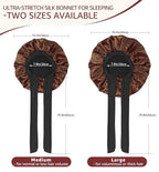 HiRui Silk Satin Bonnet for Sleeping Women, Double-Layer Sleep Cap Shower Cap with Adjustable Tie, Moisture Retaining Satin Lined Hair Bonnet for Curly and Natural Hair (Brown/Black, Large)