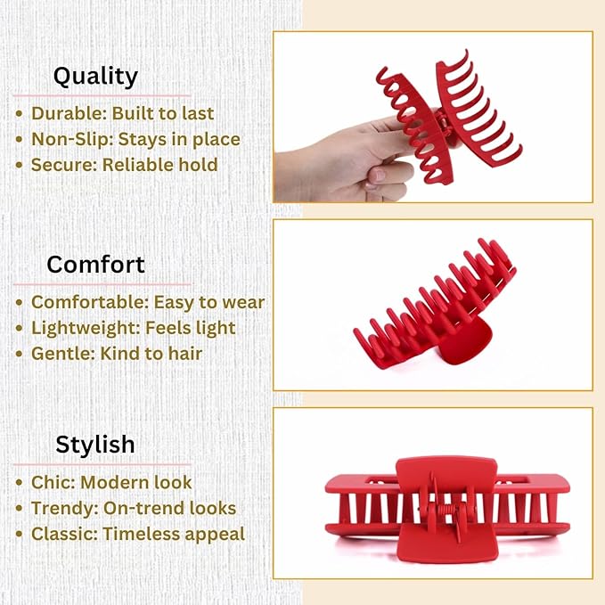 Red Hair Clips for Women - 8 Pack 4.3 Inch Large Hair Claw Clips for Women Thin Thick Curly Hair, Big Matte Banana Clips,Strong Hold jaw clips