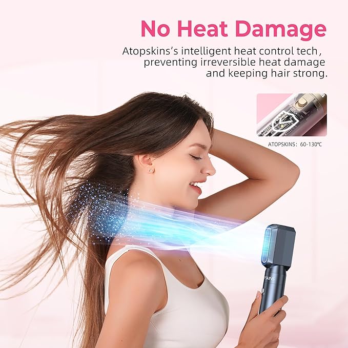 6 in 1 Hair Dryer Brush, Detachable Air Styler, 3 Heat Settings Blow Dryer Brush Frizz-Free Volumizing, Straightening, Curling ALCI Safety Plug for Travel & Home Styling (Blue-Pink)