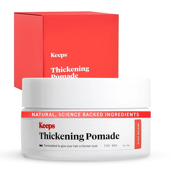 Keeps Matte Thickening Hair Pomade for Men - All-Day Medium Hold Styling Pomade with Natural Ingredients for Visibly Thicker, Fuller Hair - Biotin, Caffeine, Green Tea & Saw Palmetto