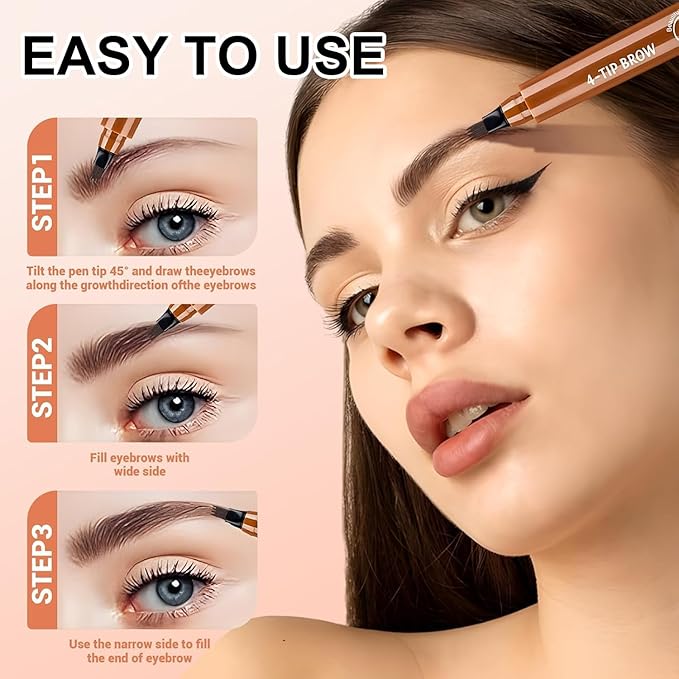 2PC Microblading Eyebrow Pencils for Women, 2026 New 3D Waterproof 4-Tip Magic Eyebrow Pencil With Micro-Fork Tip,Easy to Create a Natural Makeup Look, Suitable For All day use(Dark Brown)