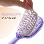 Travel Foldable Hair Brush,Self-cleaning Portable Pocket Hair Brush for Thin Thick Hair, Vented Speed Dry HairBrush for Men Women Kids Thick Thin Curly Straight Wet Dry Hair(Purple)