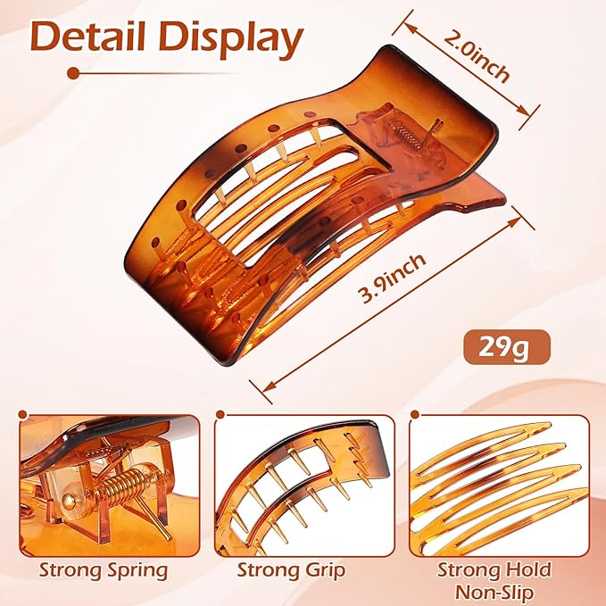 French Flat Hair Clips for Women 6pcs Hair Claw Clips for Thick or Thin Hair Matte Claw Clips for Girls Barrettes Non-Slip Strong Hold Hair Accessories for Women (Transparent)