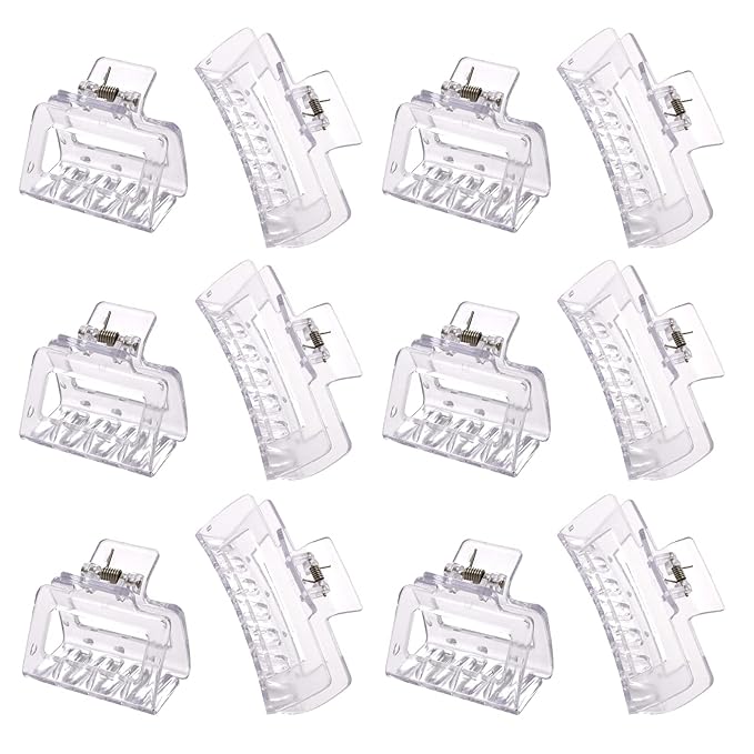 12 Pack Clear Square Claw Clips, Big and Small Neutral Rectangle Hair Claw Clips, Non-slip Matte Large Hair Clips for Women,Strong Hold jaw clip for Thick Thin Hair