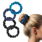 Zenssia Silk Scrunchies for Hair, 4PC Pure Mulberry Silk Hair Ties No Damage, Skinny Elastic Scrunchies for Fine & Thin Hair, Black Navy Royal Blue