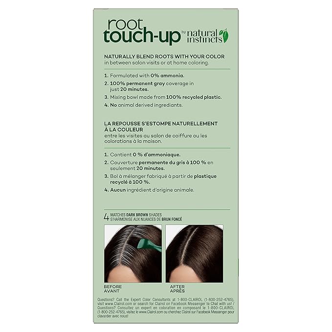 Clairol Root Touch-Up by Natural Instincts Permanent Hair Dye, 4 Dark Brown Hair Color, Pack of 1