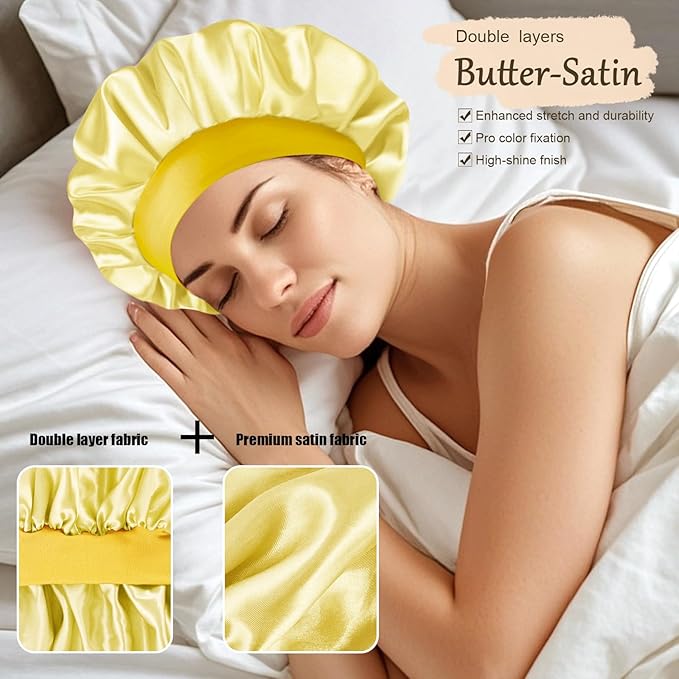 Satin Silk Bonnet for Sleeping, Soft Satin Lined Hair Bonnet for Women, Double Layer Sleep Nightcap