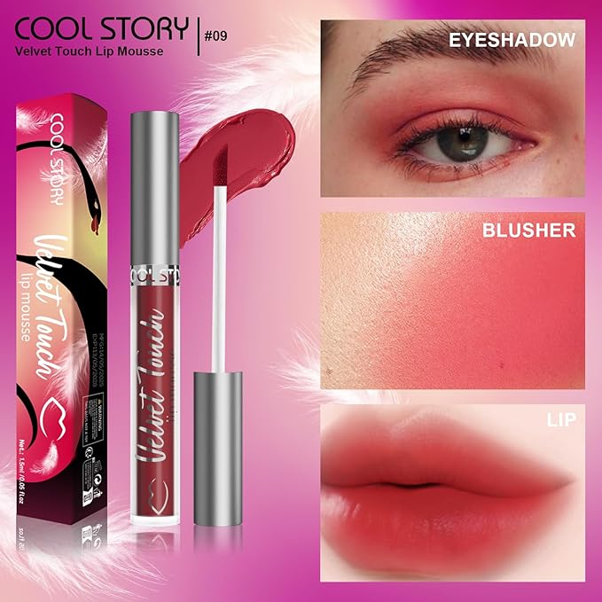 COOL STORY Velvet Lip Stain Mousse, Lip Tint Long-Lasting Waterproof Matte Finish (09)
