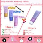 Body Glitter Face Glitter Gel: Singer Concerts Disco Festival Rave Accessories Face Glitter Makeup Chunky Sequins Mermaid Face Body Hair Glitter Gel (Pink&Gold&Blue)