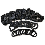 Scrunchies for Women Pack of 30 - Soft Black Hair Accessories Set, Seamless Thick Hair Ties Big Small Size Satin Scrunchie for Girls, Daily Use, Back to Shool Gifts for Her