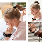 Satin Silk Scrunchies Hiar Ties for Women Girls Ponytail Holders 20 Pcs Mini Black Bulk Scrunchies Elastic Hair Bands for Thick Curly Hair Pony Tails Hair Ties