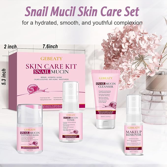 Skincare Set,4 Pcs Skin Care Beauty Gift Set for Women Teen Grils,Moisturing Repairing Soothing Anti-Aging Snail Mucin Facial Skin Care Routine Kit for Dry & Dull Skin,Skincare Gift Set Women