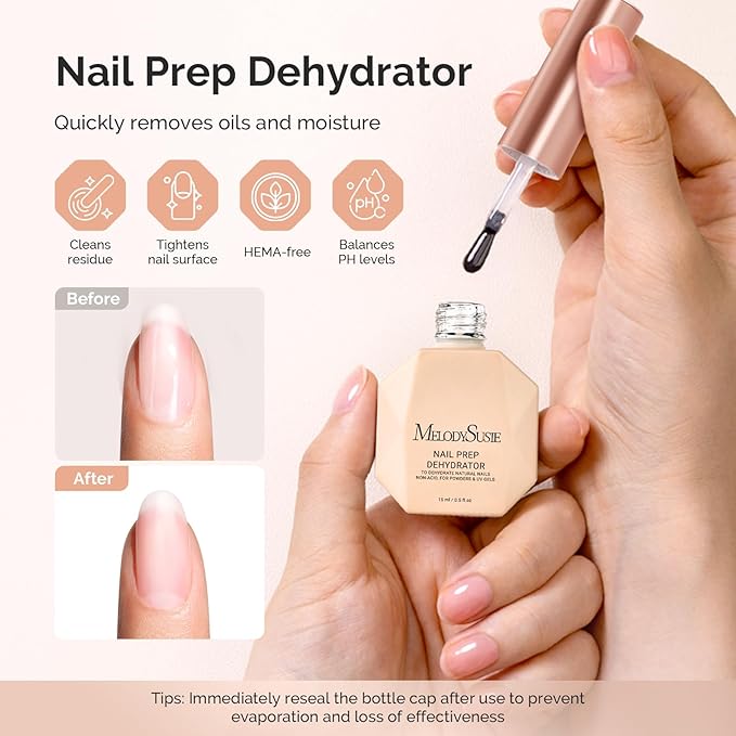 MelodySusie Dehydrator and Primer Acid-Free HEMAFree Nail Prep Set for Acrylic,Gel,DIY Nails,Fast Dry,Superior Bonding,No Lift Formula,Ideal Manicure Gift Set 2Pcs 15ML/0.5oz