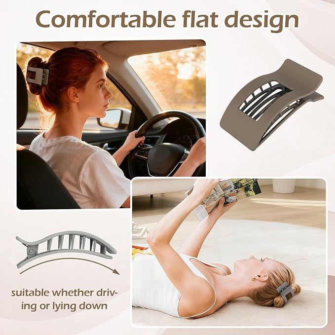 French Flat Hair Clips for Women 6pcs Hair Claw Clips for Thick or Thin Hair Matte Claw Clips for Girls Barrettes Non-Slip Strong Hold Hair Accessories for Women (Brown Grey)