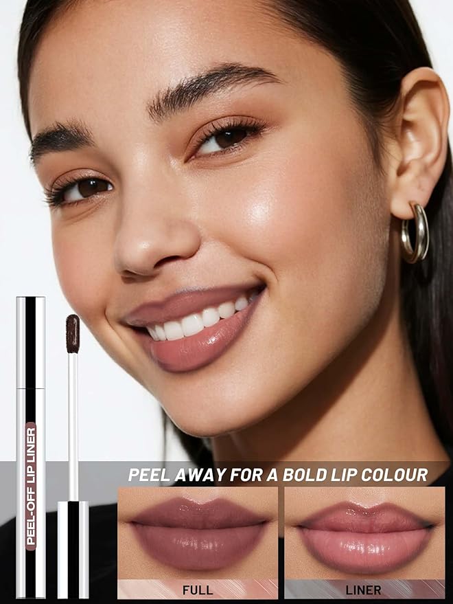 Lip Stain Peel Off Lip Liner Stain with Tweezer, Long Lasting Matte Lip Tint Tattoo, Highly Pigmented Color Lip Makeup, Waterproof Lipstick, Transfer-proof Lipstain for Women, Neutral Mauve