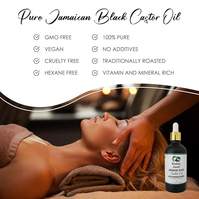 Seddy Organic Jamaican Black Castor Oil - with Rosemary & Peppermint in Glass Bottle - Cold Pressed | Hexane-Free | Promotes Hair Growth | Strengthens Hair | Hair Treatment Oil - 3.4 Fl. Oz