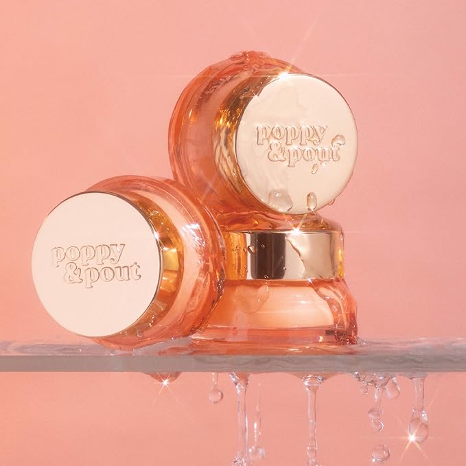 Poppy & Pout Pomegranate Peach Overnight Lip Mask – Natural Lip Care with Shea Butter & Beeswax – Cruelty Free, Recyclable Glass Jar (0.65 oz)