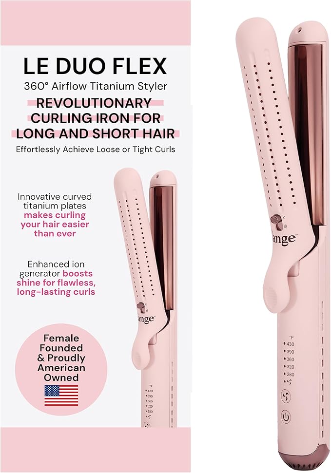 L'ANGE HAIR Le Duo Flex 360° Airflow Titanium Styler | Curling Iron with Adjustable Settings Creates Waves | Air Flow Styler Enhances Volume Locks | Dual Voltage Tool for All Hair Types (Blush)