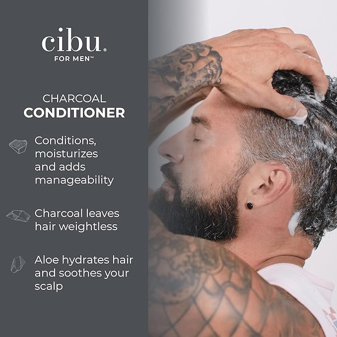 CIBU for Men Charcoal Conditioner 12oz - Hydrating, Volumizing, Lightweight Hair Conditioner for Men - Cleansing Conditioner for Healthy Hair and Scalp