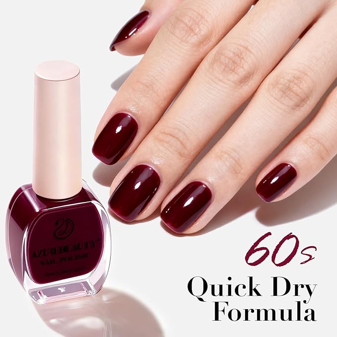 AZUREBEAUTY Dark Red Nail Polish, Quick Dry Nail Lacquer Natural Strengthening Treatment Kit DIY Salon at Home Women Gifts 0.34 fl oz