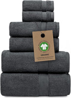 100% Organic Zero-Twist Cotton Towels - GOTS Certified Luxury Bath Towels - Ultra Soft & Plush 700GSM Long-Staple Cotton - 6 Piece Towel Set (Granite Grey)
