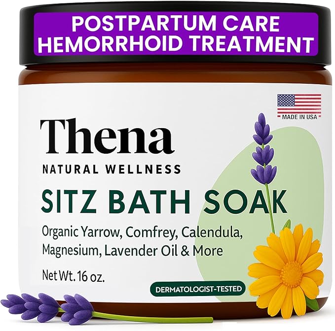Best Organic Sitz Bath Soak Postpartum Care & Post Partum Essentials, Natural Hemorrhoid Treatment for Women & Moms with Epsom Dead Sea Salt Witch Hazel, Sitz Bath for Toilet, Thena