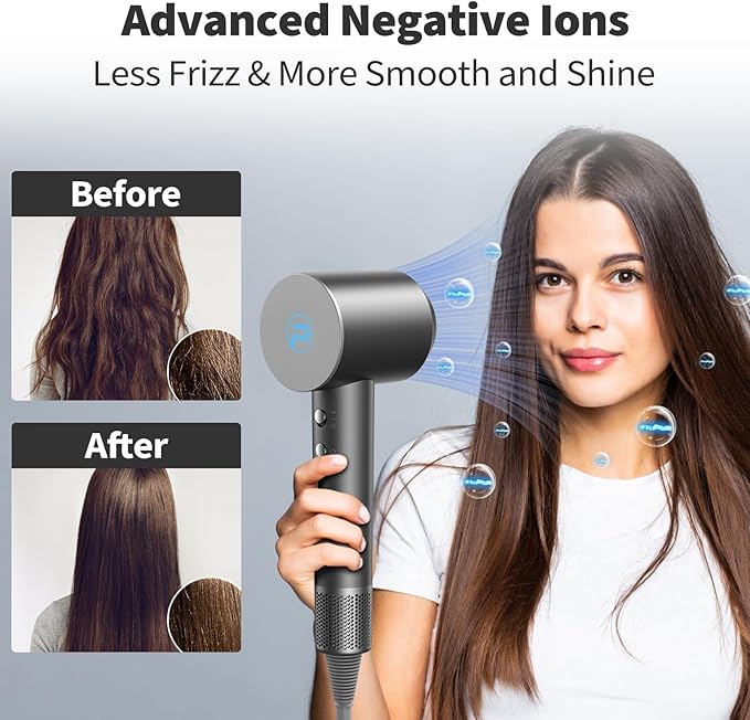 Hair Dryer-110000 RPM High-Speed Ionic Blow Dryer, Brushless Motor, 8 Wind Modes, Magnetic Nozzles & Diffuser, Intelligent Temperature Control, Reduces Frizz & Enhances Shine, Quiet & Fast Drying
