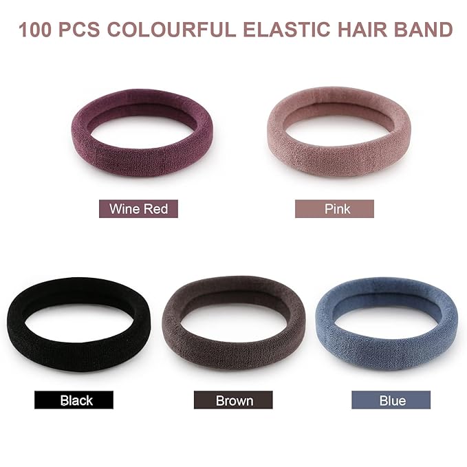 100 Pcs Thick Seamless Hair Ties, Ponytail Holders Hair Accessories No Damage for Thick Hair, Valentine's Day Christmas Gift (Natural Colors)