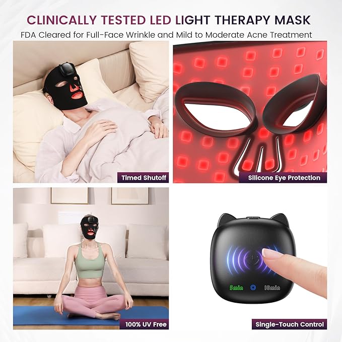Red Light Therapy for Face – 8 Light Modes with 850nm Near-Infrared, 280 LED Face Mask Light Therapy for Skin Appearance, Fine Lines, Firming Support, FDA Cleared, Cordless Design