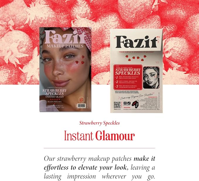 Fazit Makeup Patches - Strawberry Speckles - Glow Up Make-Up Patches - Cute Glitter Makeup Accessories for Women - Cosmetic Glitter for Face